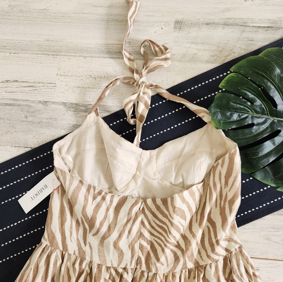 Bardot Nala Midi Dress In Beige Tiger Linen NWT Size XL/10 - Picture 11 of 11